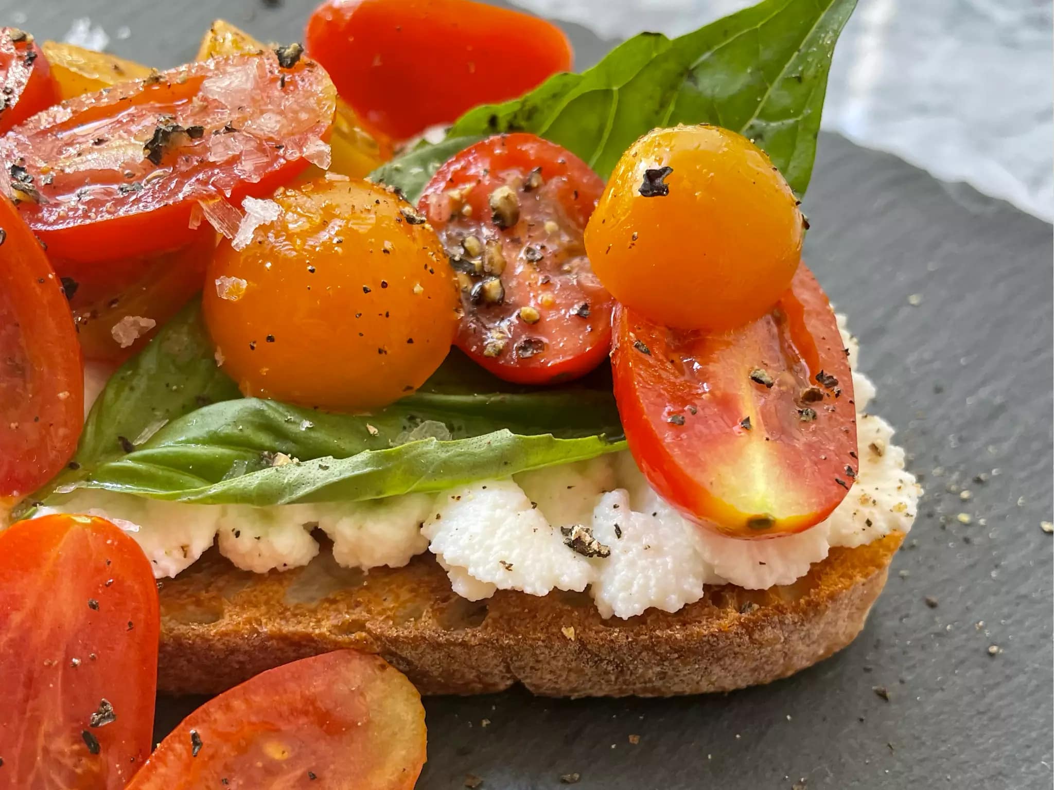 Marinated Tomato Ricotta Toast