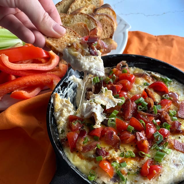 Bacon-Cheddar Dip with Baguette Chips