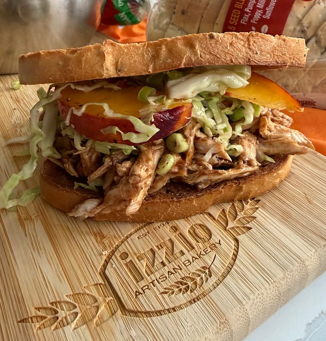 BBQ Chicken and Peach Slaw Sandwiches