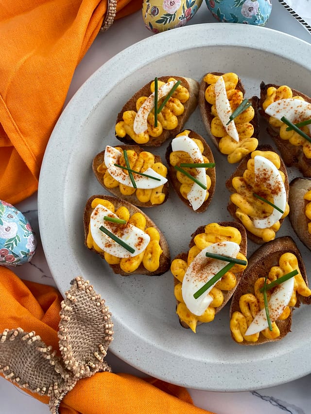 Deviled Egg Crostini