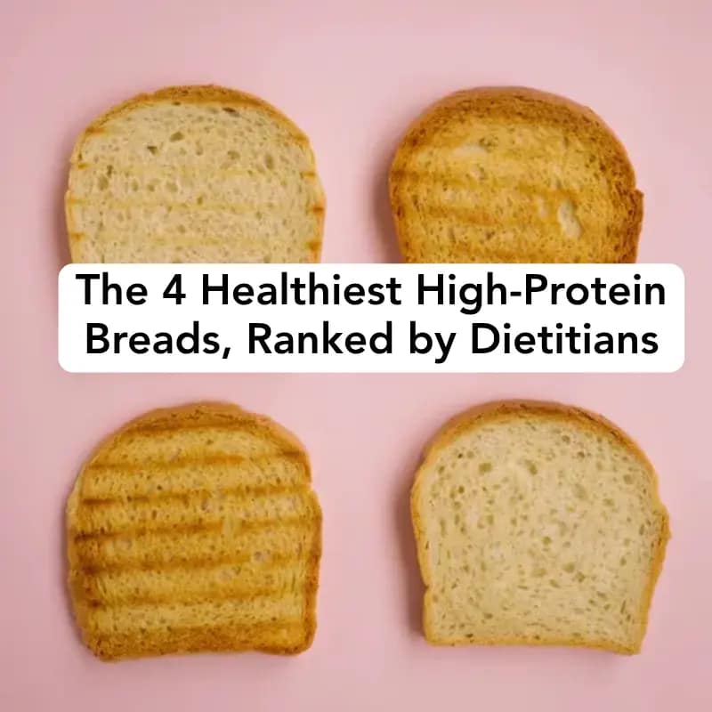 4 pieces of bread, toasted and untoasted on pink background