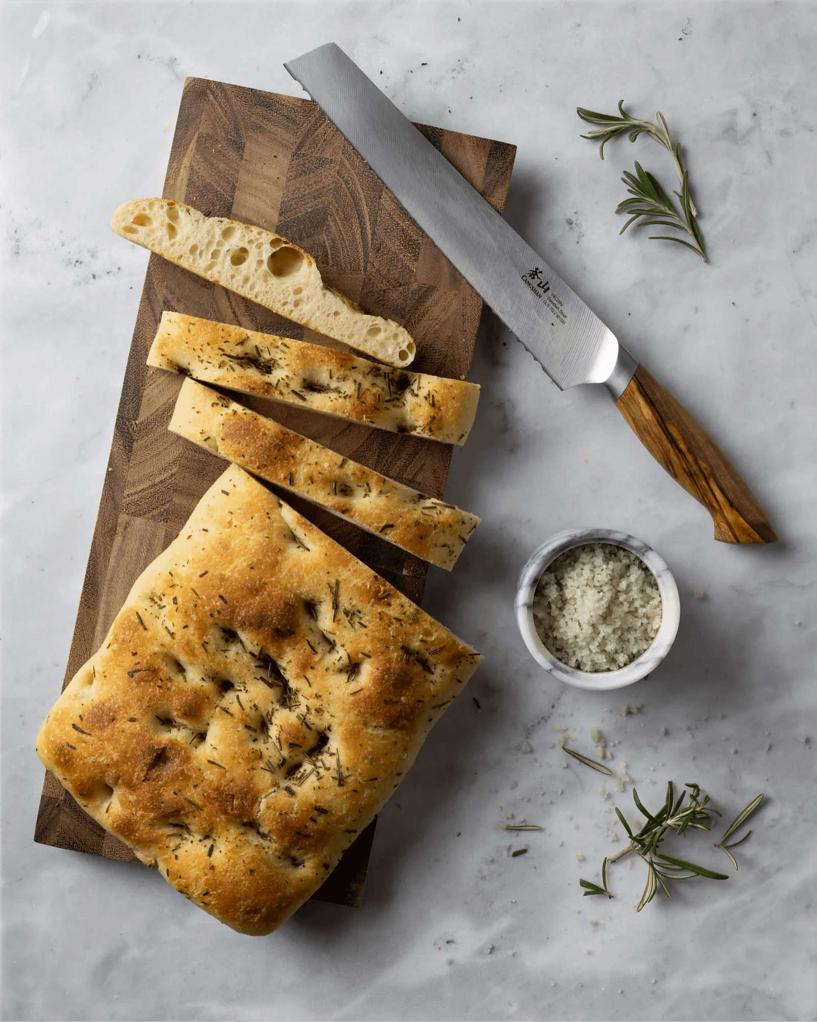 Focaccia on cutting board