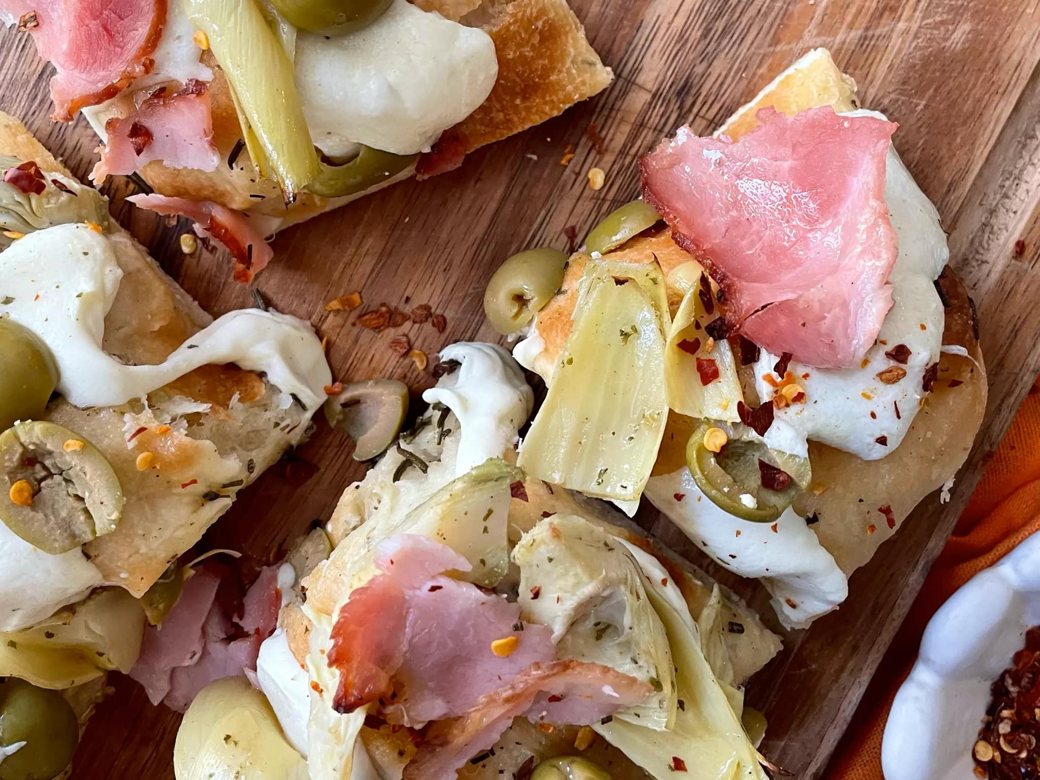 Ham and Olive Focaccia Pizza